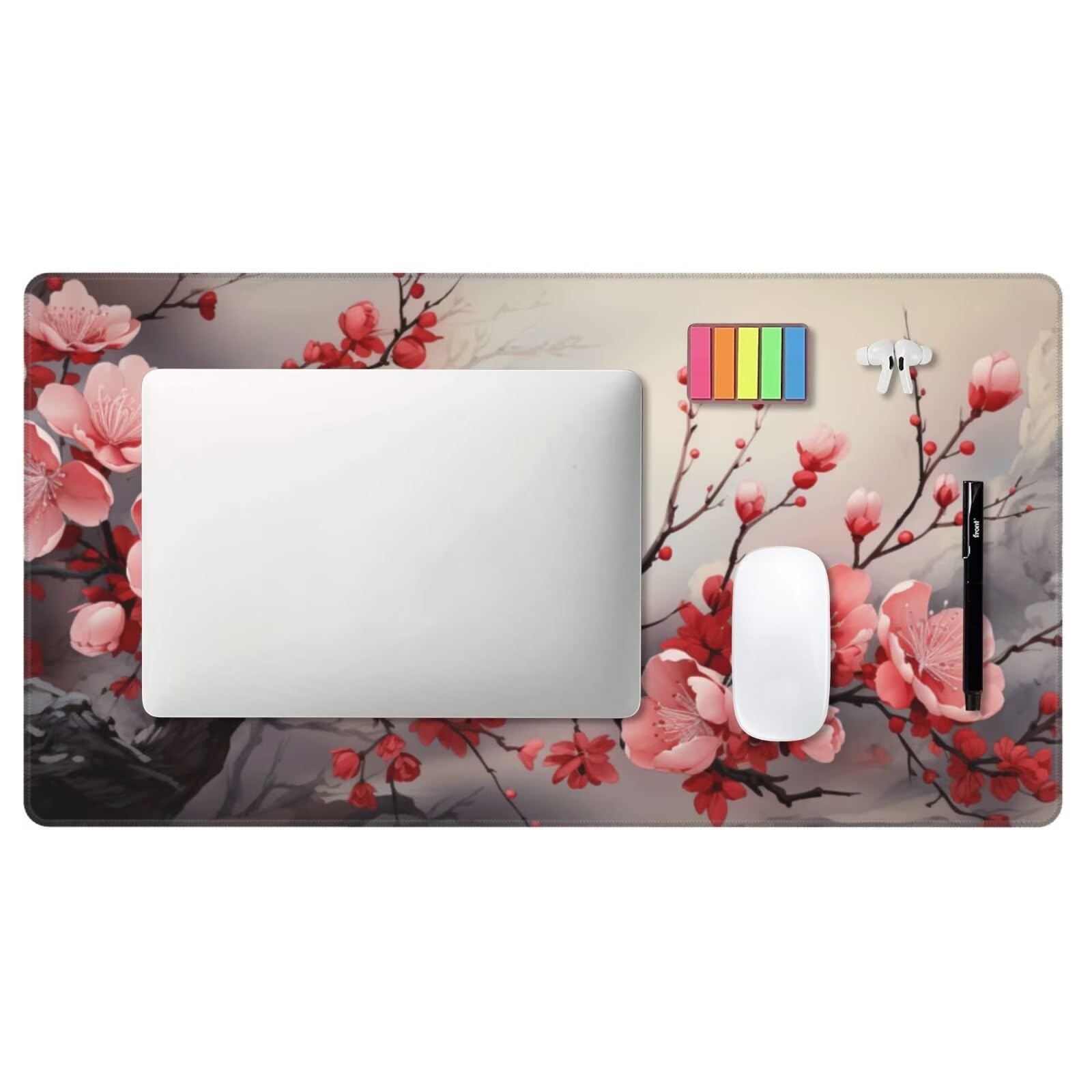 Gaming Mauspad XXL 1000x400x4mm Großes Mousepad mit Ernähten Kanten, Wasserdicht und rutschfest Tastatur Matte, Verbessert Präzision und Geschwindigkeit, für Büro, PC, Laptop Pad Rosa Blume Z5163