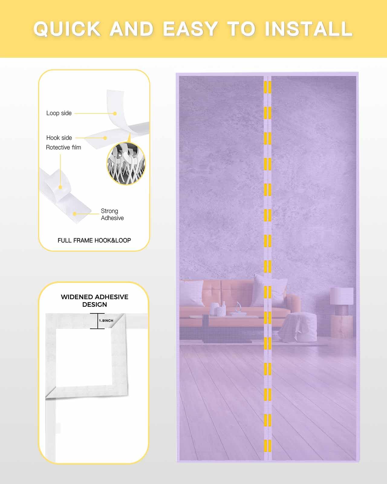 Lavendelviolette, berührungslose Magnet-Fliegengittertür 96,5 x 211 cm für Einzel-, Schiebe- und Haustüren