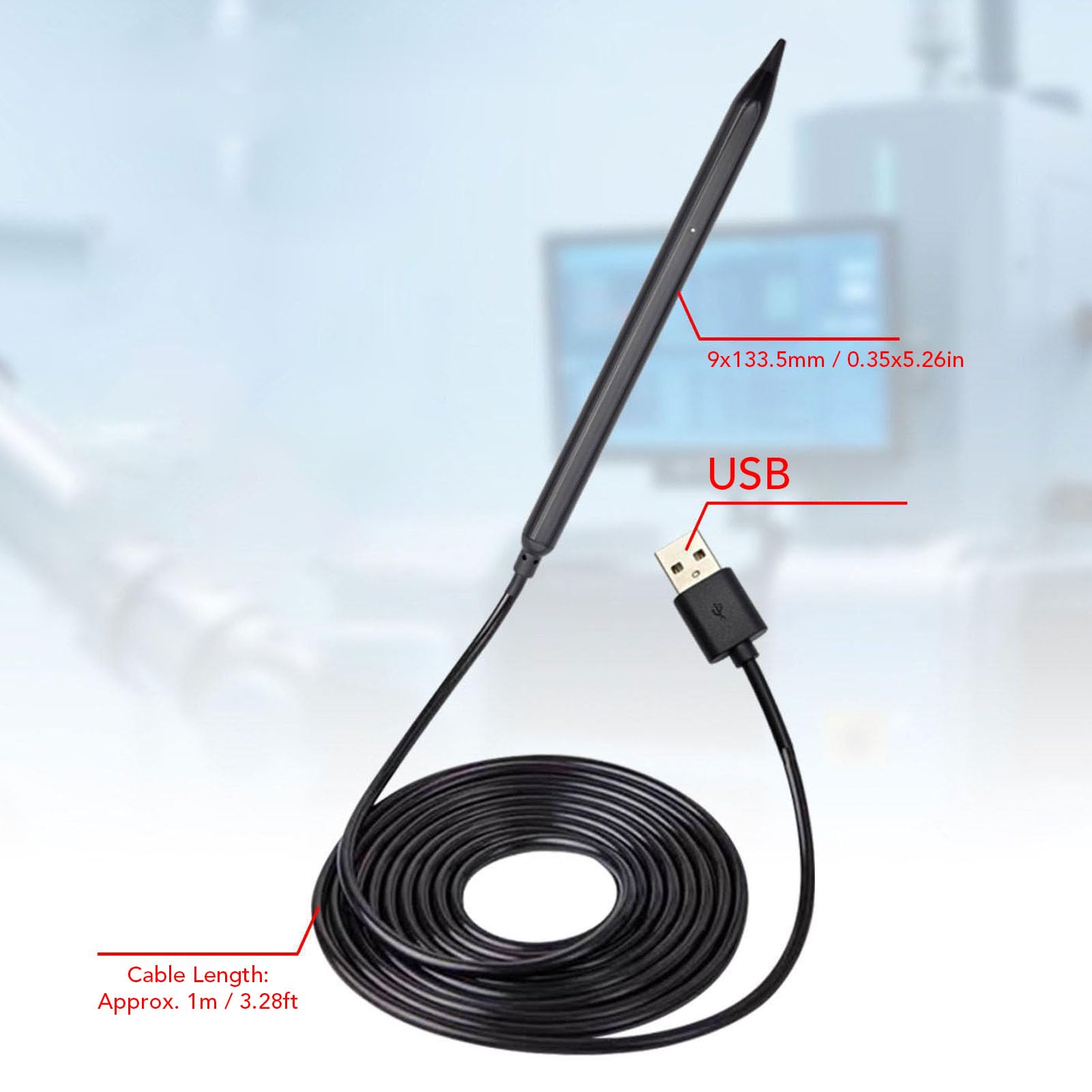 Alomejor Lápiz óptico Alimentado por USB Pantalla Táctil Capacitiva Industrial de Alta Sensibilidad para Tabletas y Teléfonos Negro 1 M (0442 Conector de Interfaz USB Negro en Uso)