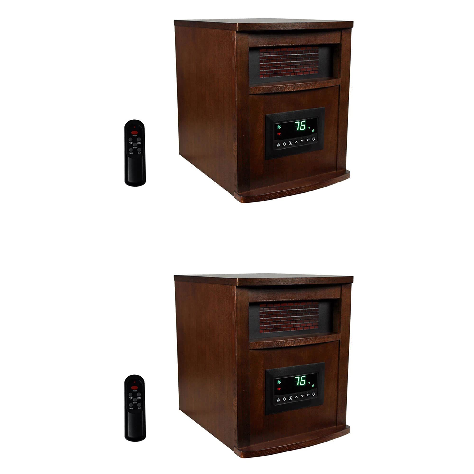 Lifesmart 6 Element 1500 Watt Electric Portable Programmable Infrared Quartz Space Heater with Remote Control, Dark Oak (2 Pack)