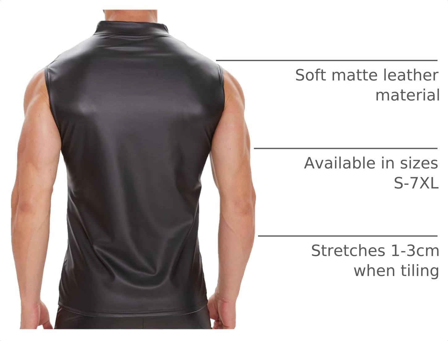 Men Sexy Leather Tank Top, Soft Matte, Plus Size, Male Shiny Vest, Black