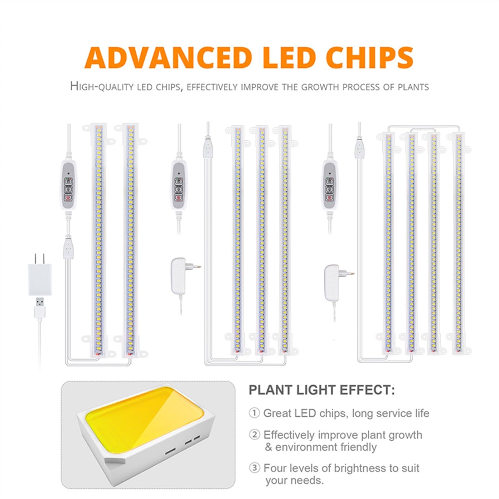 Lampa do Roślin, Wewnętrzne paski świetlne Led do uprawy 40W Phytolamp dla roślin 4 szt. Bary pełne biała dioda LED Timer lampa fito hydroponiczna ściemnialna listwa(One set with 4 bars)