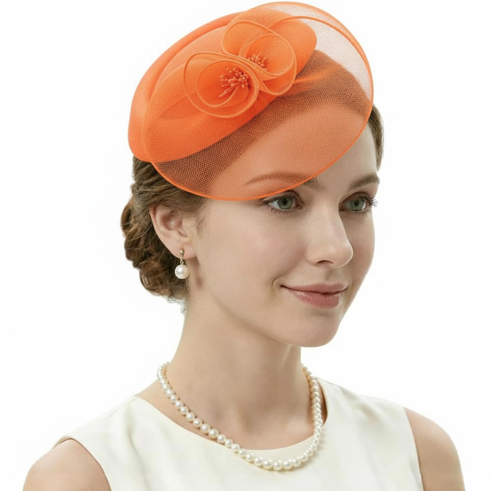 DRESHOW Fascinator Hats for Women Cocktail Tea Party Hat Netted Pillbox Hat Vintage Derby Hats for Bridal Wedding