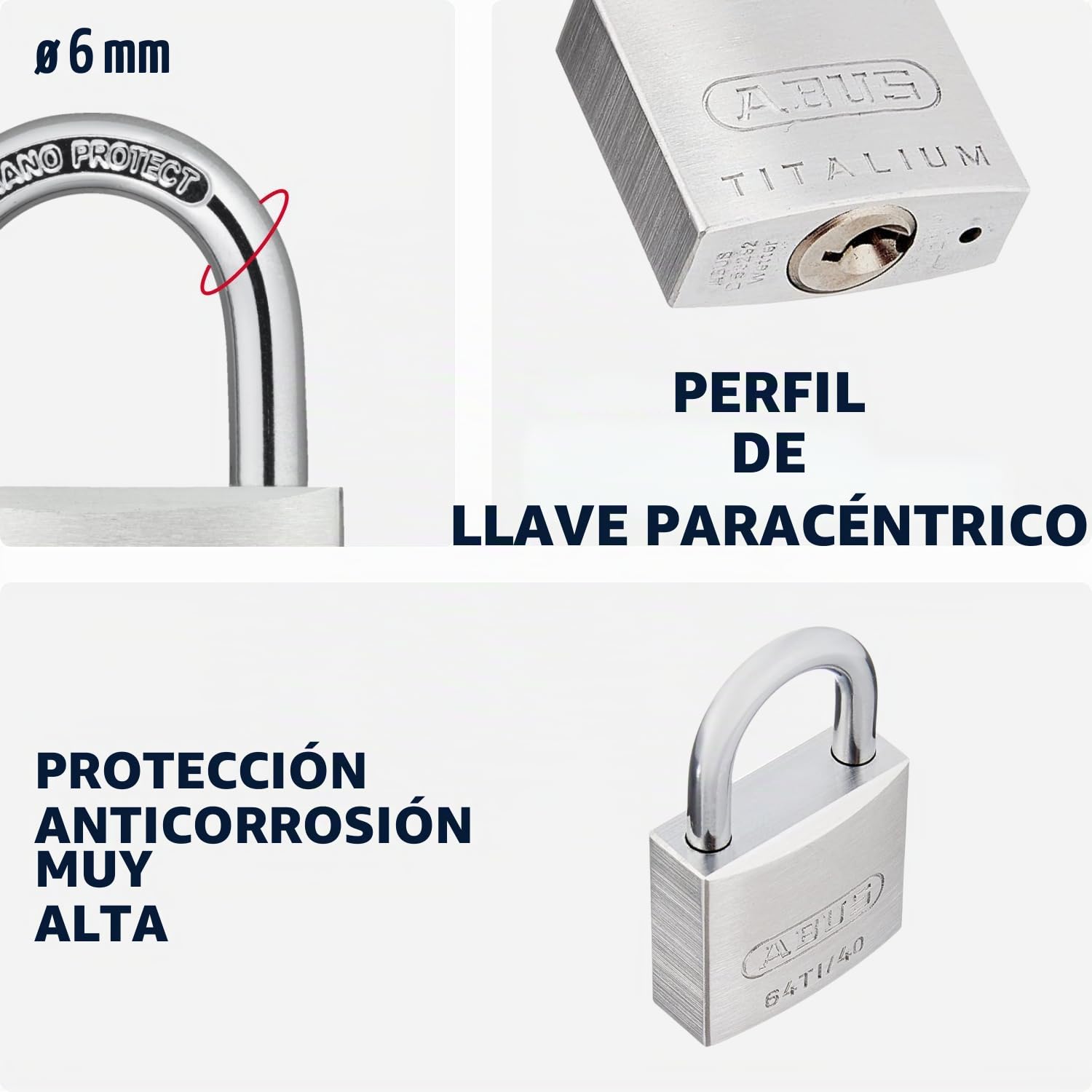 ABUS Candado de Titalium 64TI/40 - juego de 2 - cierre igualado - candado para sótanos con cuerpo de aluminio especial - arco de acero endurecido - nivel de seguridad ABUS 5