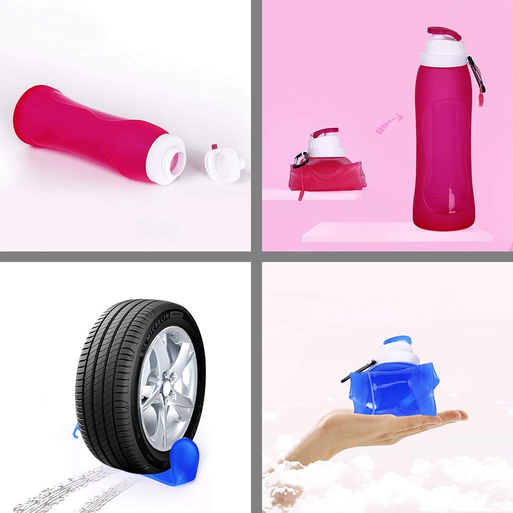 Faltbare Wasserflasche, 500 Ml Hohe Kapazität Tragbar Anti-Fall Enthält Kein Bisphenol A, Sicher Und Gesund, Rosa