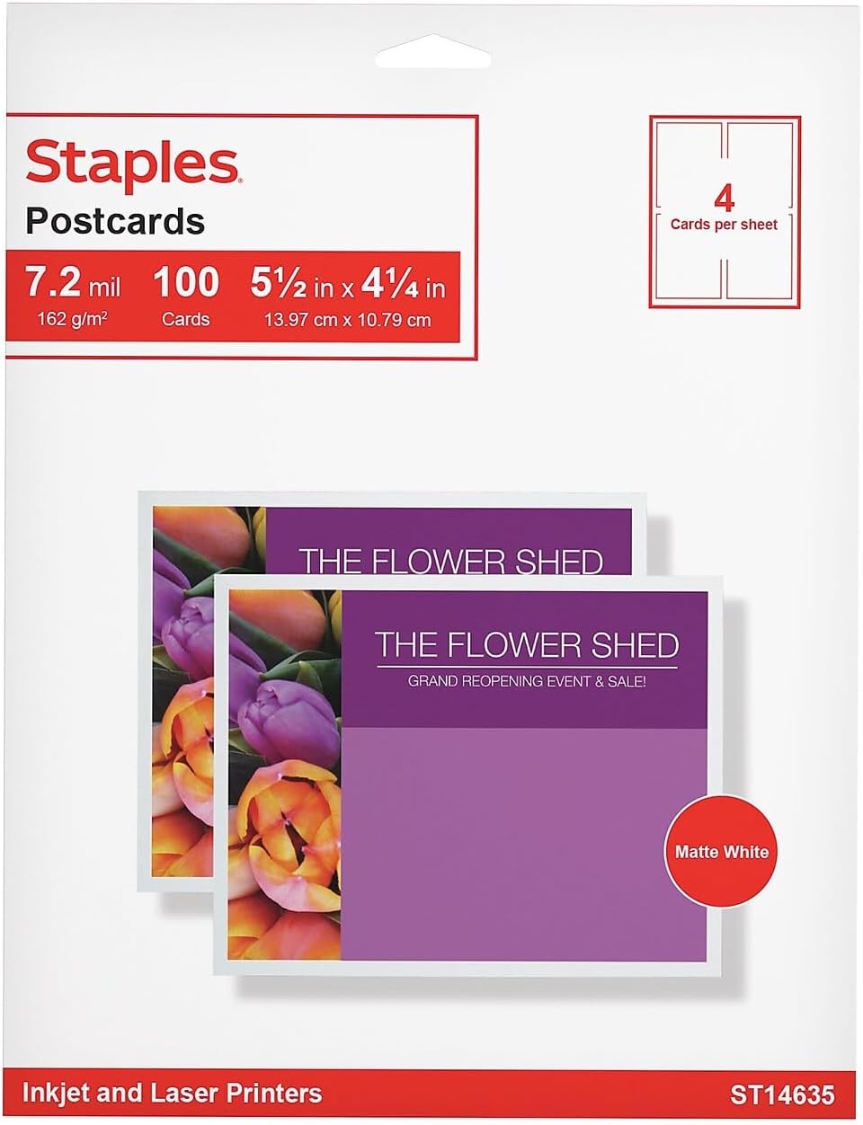 Staplesインクジェットはがき、5 1 / 2 " x 4 1 / 4インチ、マット、200 /パック