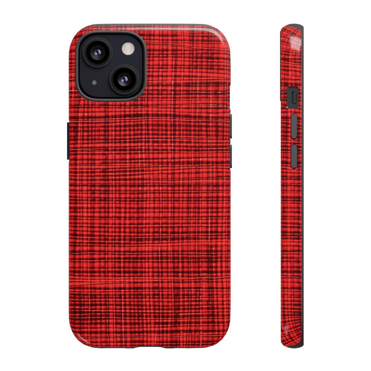 Coque iPhone 13 motif tartane rouge rigide et brillante protégeant le téléphone - 3