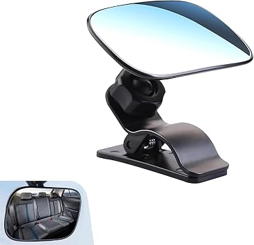 Car Sun Visor Child Observation Mirror, 3.5" x 2.2" 360 Degree Adjustable Rearview Auxiliary Mirror, Multi-function Curved Large View Lens, Universal for Most Cars Black
