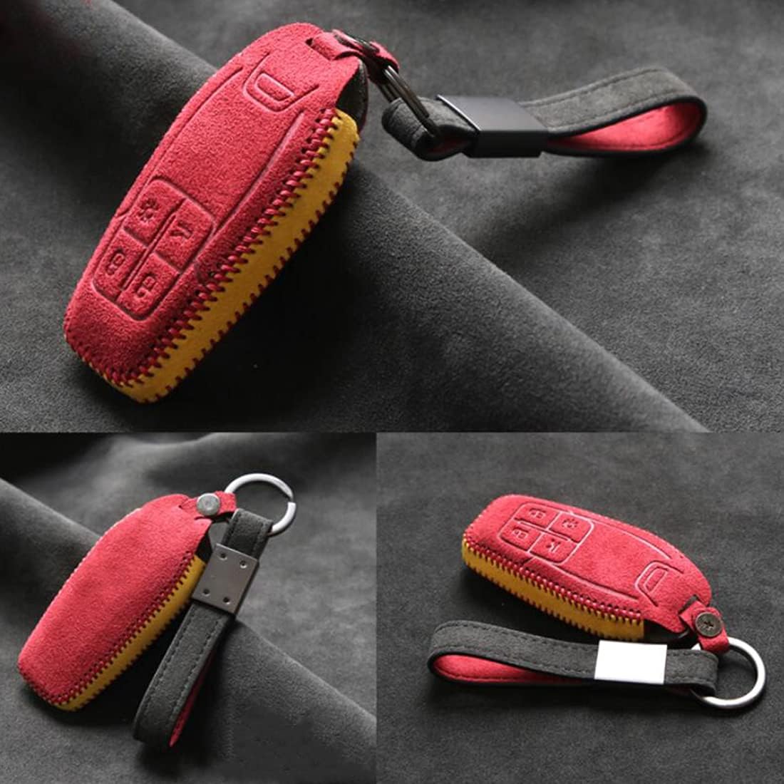 Luxury Suede Leather Key Fob Case Cover Fit for Ferrari 458 588 488GTB LaFerrari (Red)