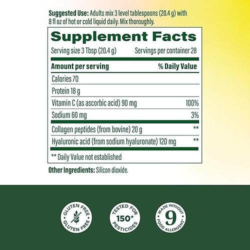 Miniatura 2 de MegaFood Péptidos de colágeno para mujeres y hombres – Polvo de colágeno sin sabor con ácido hialurónico y vitamina C – Apoya la piel, el cabello,