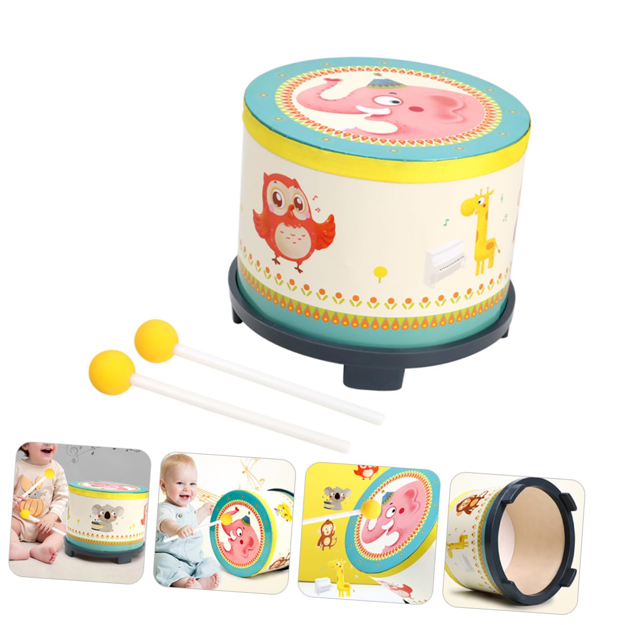 Juguete Musical Educativo de Madera, Tambo Infantil de Mano | Doble Cara, Pvc y Acabado sin Rebabas, Mejora Habilidades Cognitivas y Físicas, Cavidad Lisa
