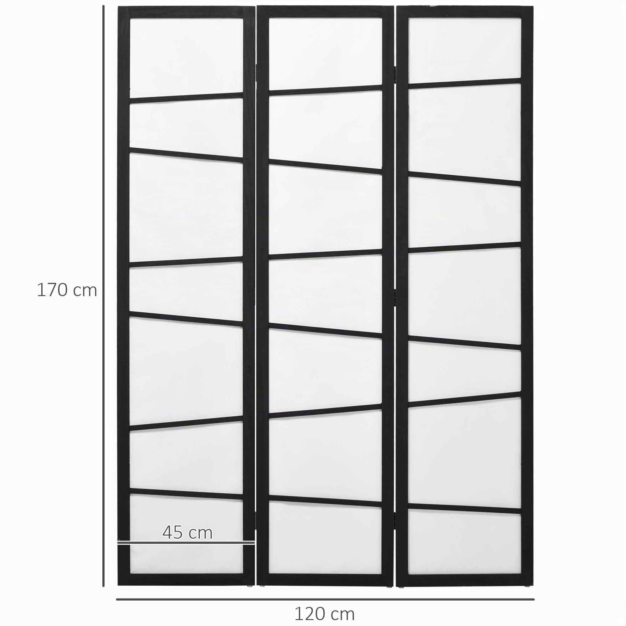 HOMCOM Separè a 3 pannelli, Paravento in Legno Pieghevole per Interni, 120x170cm, Nero e Bianco