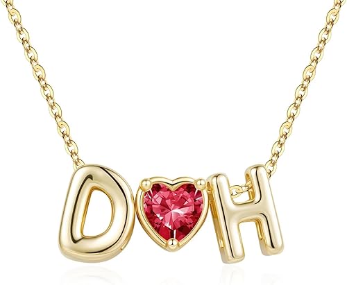 M MOOHAM Heart Birthstone Necklace Gifts for Women - Red July Heart Ruby Birthst