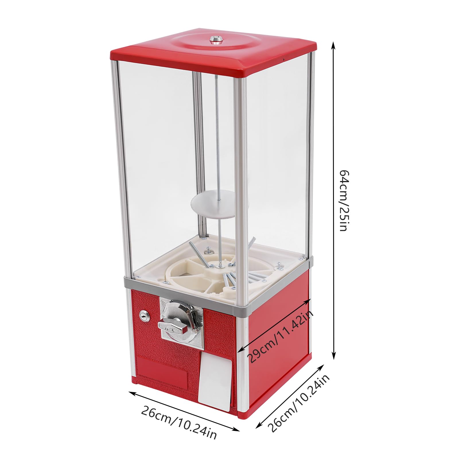 Candy Vending Machine Commercial Candy Gumball Machine, Bubble Gum Machine Gumball Machine Bank Coin Gumball Machine for Gadgets, Perfect for Game Stores and Retail Stores, 10.24x10.24x25.2in (Red)
