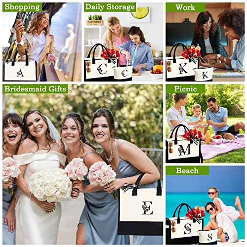 Yoolife Beach Tote Bag For Women - Initial H Monogram Pool Canvas Tote Bag With Zipper Makeup Bag Personalized Birthday Gifts For Women Her Mom Teacher Friends Sister Bridal Shower Bridesmaid Gifts #TOP6