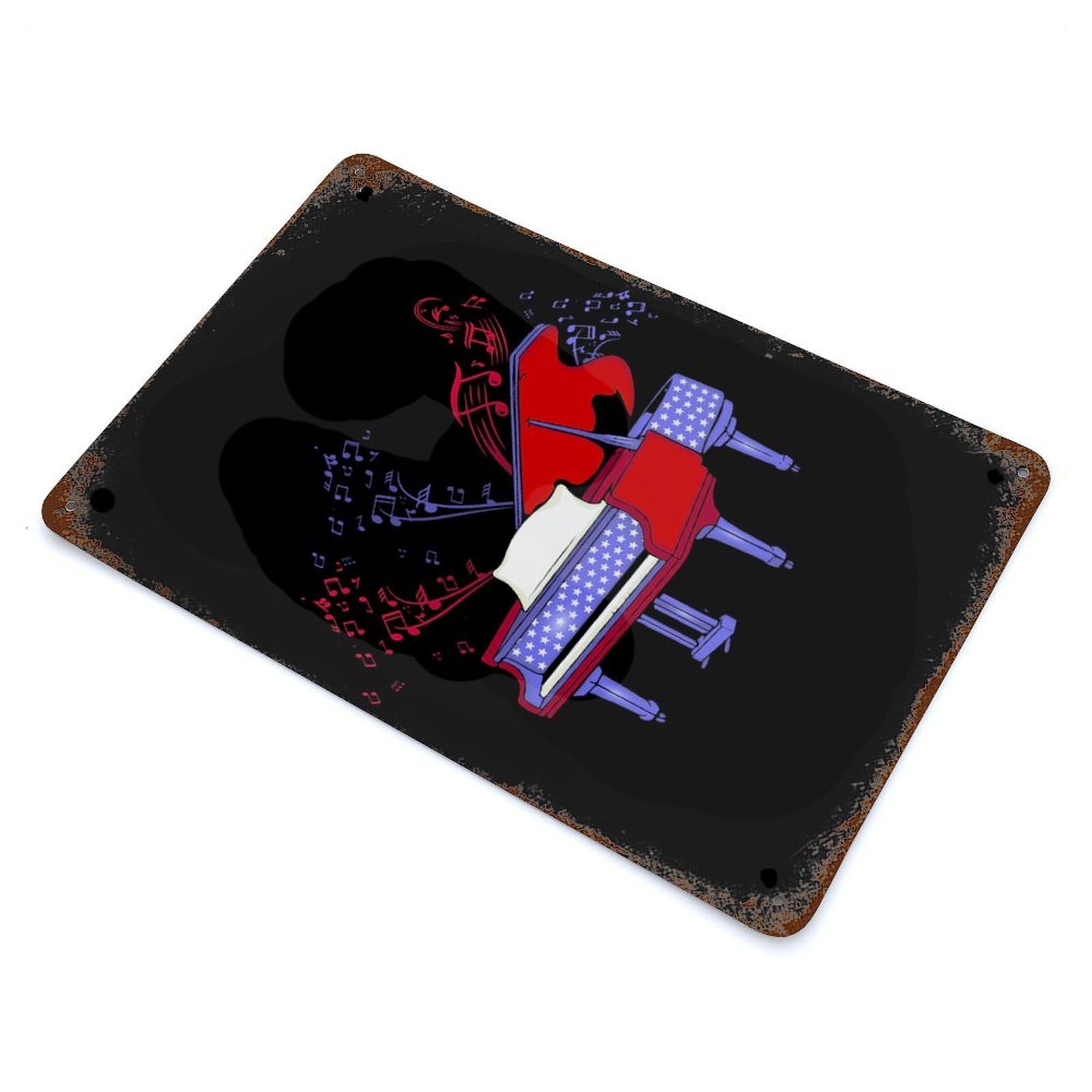 Rust Effect Piano Player 4th Of July Vintage Rust Metal Sign 11.8"x7.9", Classic Wall Plaque for Shed, Workshop And Garage Wall Decor