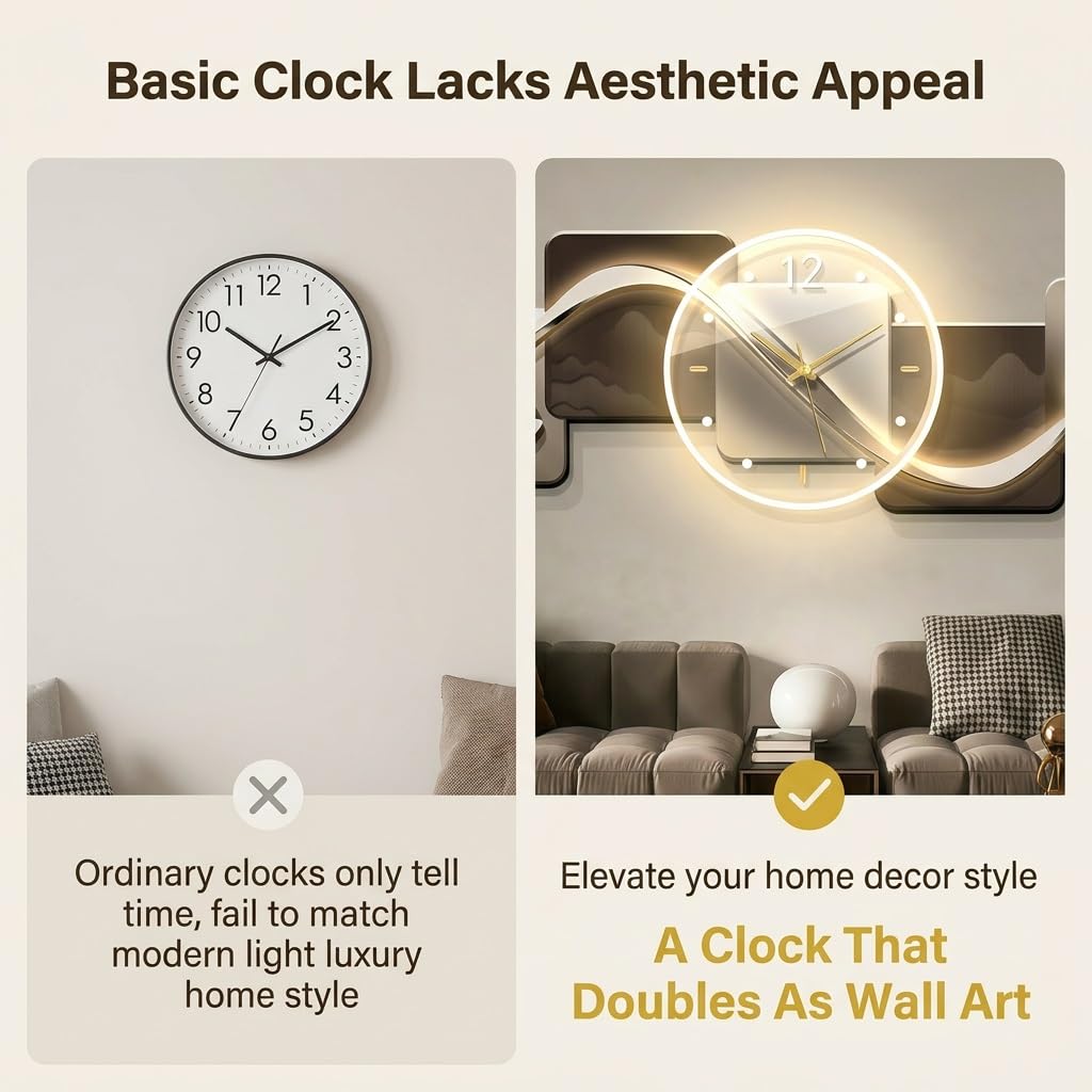 Orologio da Parete LED 3D Grande, Design Moderno Silenzioso senza Ticchettio, Decorazione Murale in Acrilico per Soggiorno Camera Cucina