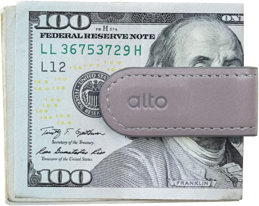 Alto Leather Magnetic Money Clip, Multiple Function Italian Leather Smart Holder for Money Clip, Cable Strap, Hanger, and Tie Clip (Cement Gray)