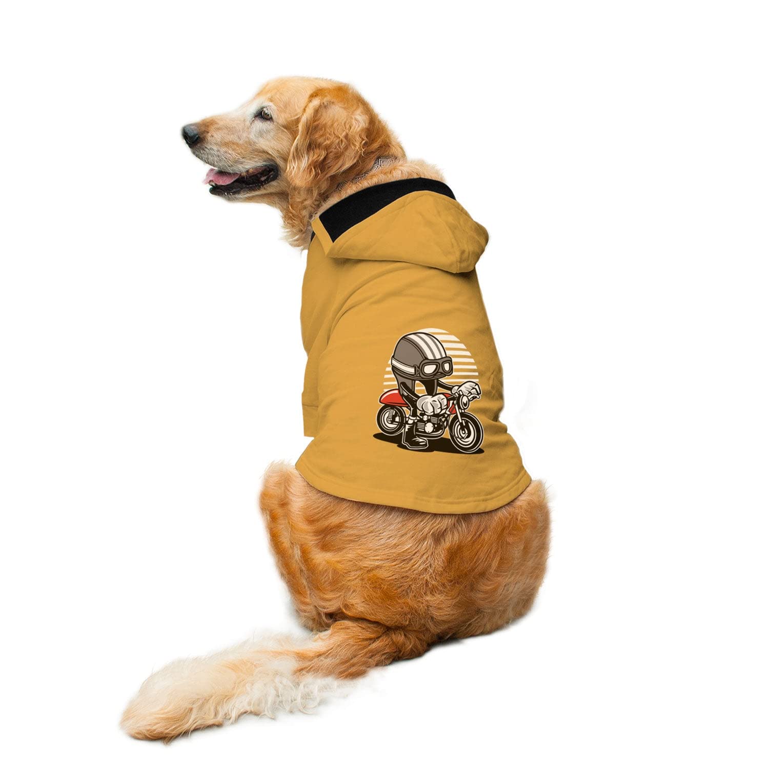 Ruse Pet Caferacer Helmet Printed Full Sleeves Dog Autumn Winter Hoodie Jacket/Apparel/Clothes/Jackets Gift for Big and Small Dogs.(Yellow/M) (B0BFXD6Q3Y) Amazon Price History, Amazon Price Tracker