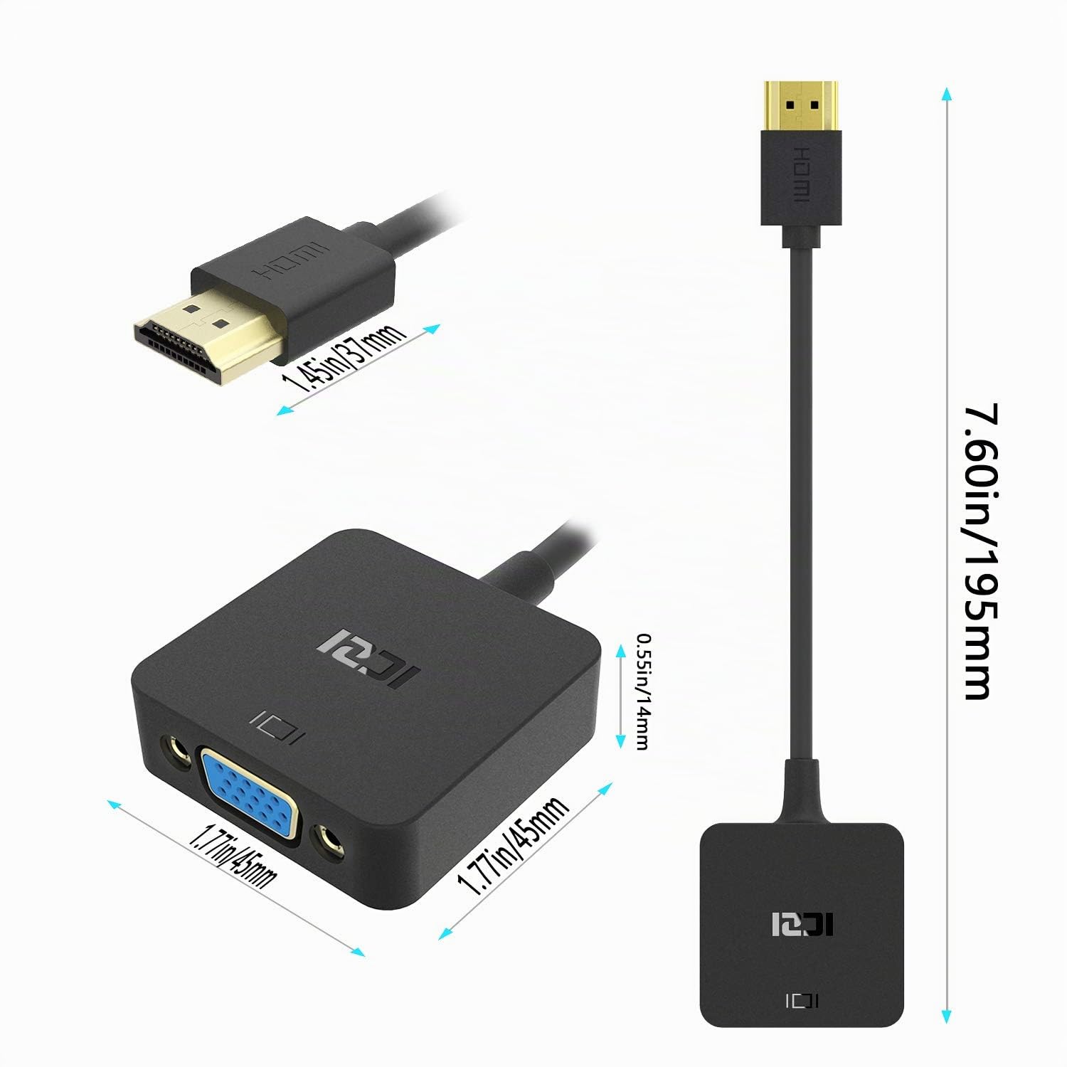 ICZI Adattatore HDMI a VGA, 1080p 60hz Full HD Convertitore HDMI Maschio to VGA Femmina per Computer Portatili, Chromebook, Raspberry Pi, Xbox, Proiettore, Monitor