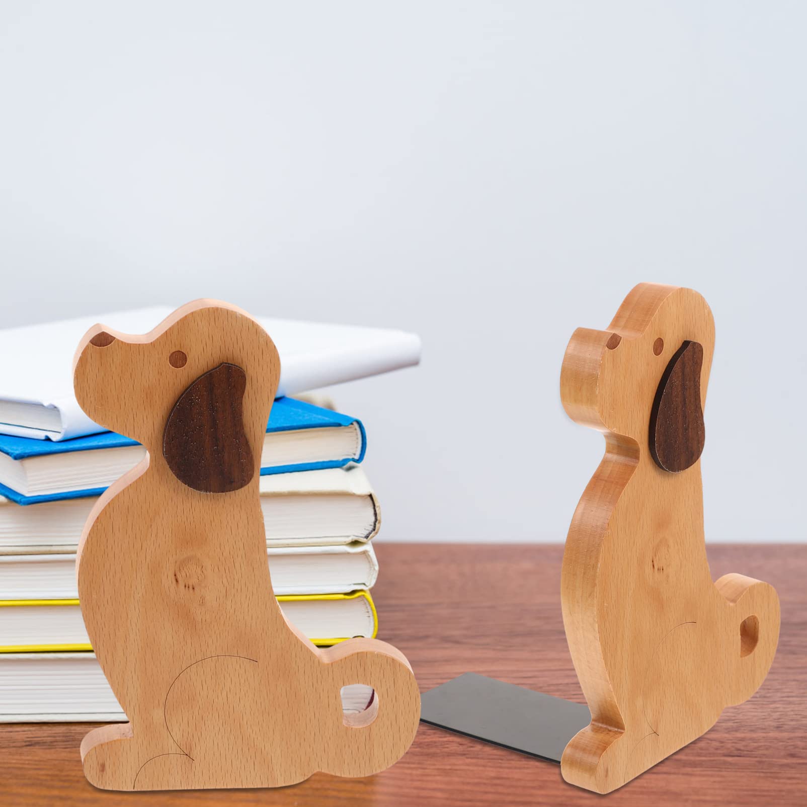 Zerodeko 2 Stück Holz Buchstützen Hunde Design Dekorativer Buchhalter Für Büro Zuhause Schreibtisch Organizer Für Bücher Und Dokumente