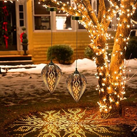 Solar Lanterns for The Garden - OxyLED 2 Pack Metal LED Waterproof Moroccan Hanging Solar Lights Outdoor Garden Auto ON Off Garden Ornaments Outdoor Decor for Yard Tree Wall Patio Fence Accessories Cover