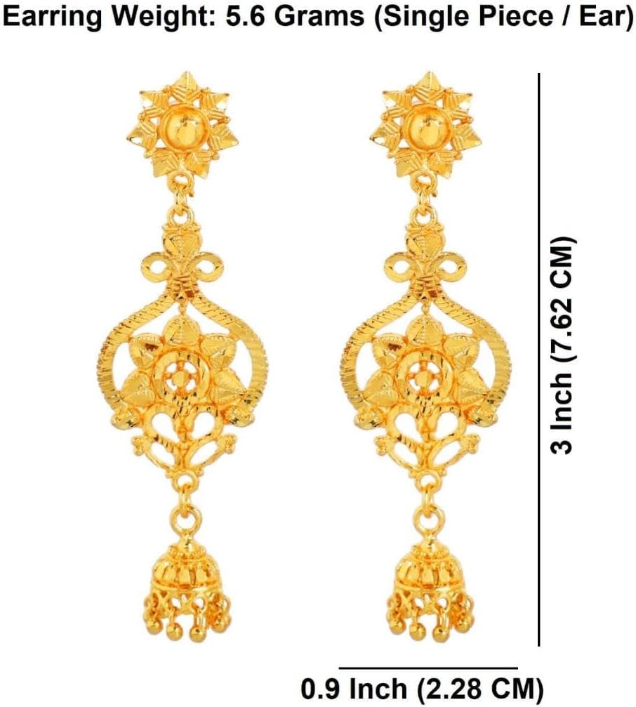 Efulgenz Gold Tone Indian Jewelry for Women Dubai Style Earring Set Indian Gold Tone Floral Jhumki Drop Dangle Earrings Indian Bridal Jewelry for Wedding Bollywood Fashion Jewelry - Image 4