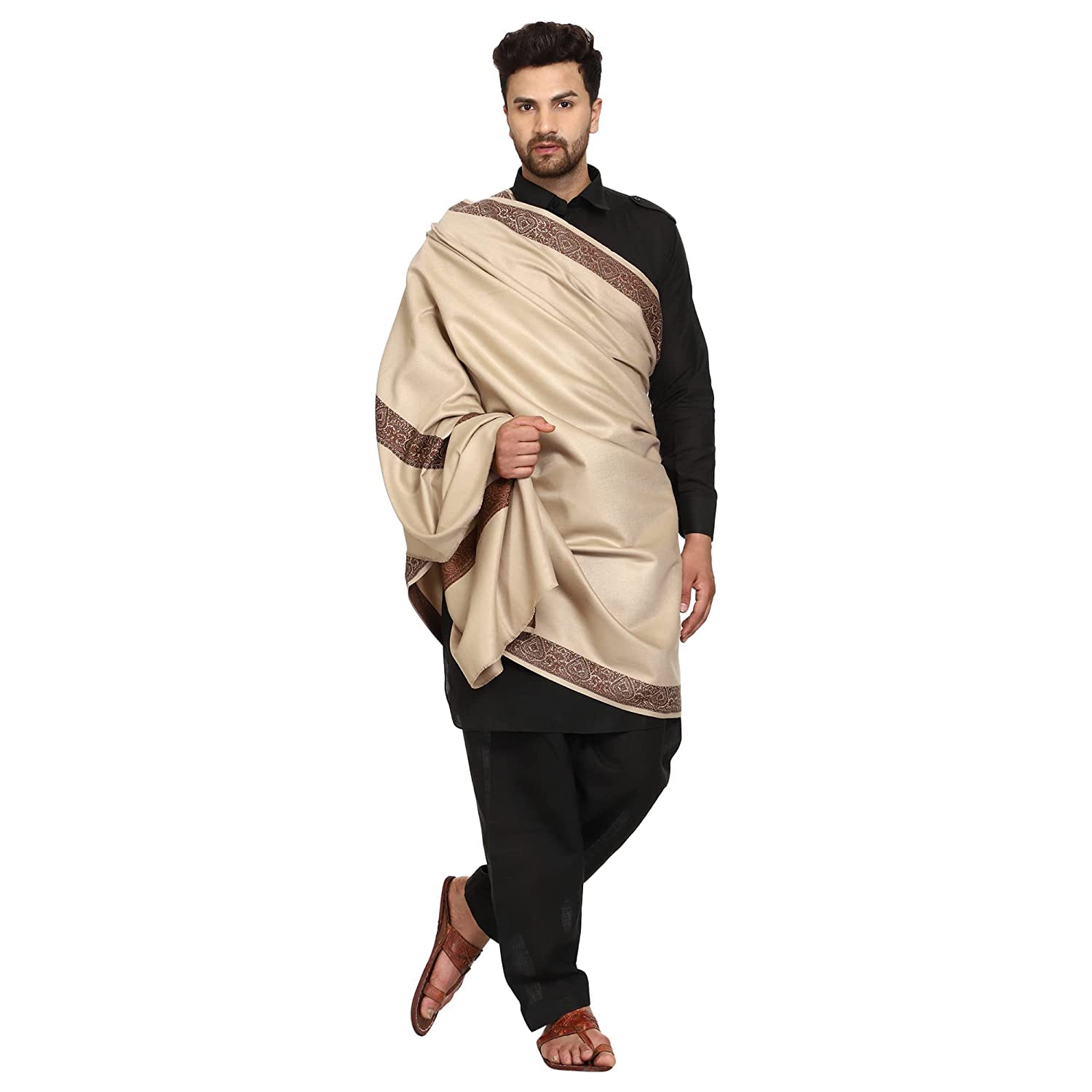 kashmir handloom and handicraft mens beige shawl-picture-51