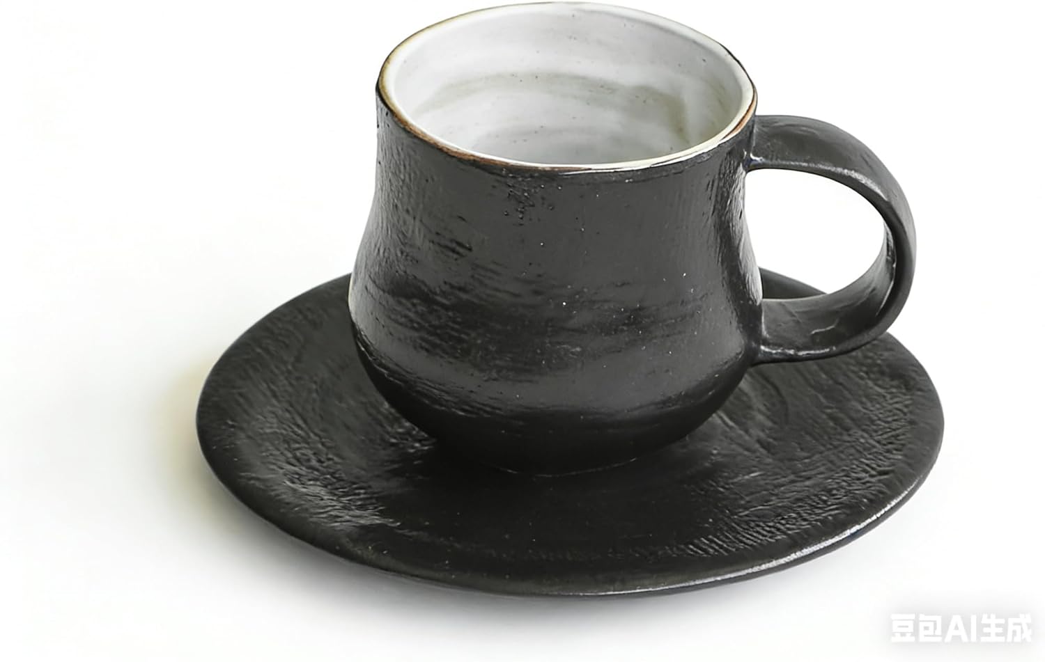 Fay Bless Ceramic Coffee Cup and Saucer Set - 8.5oz (250ml) Stoneware Mug with Unique Woven Texture - Minimalist Wabi-Sabi Style Tea Cup for Home and Office - Artisanal Pottery Coffee Set (Black)