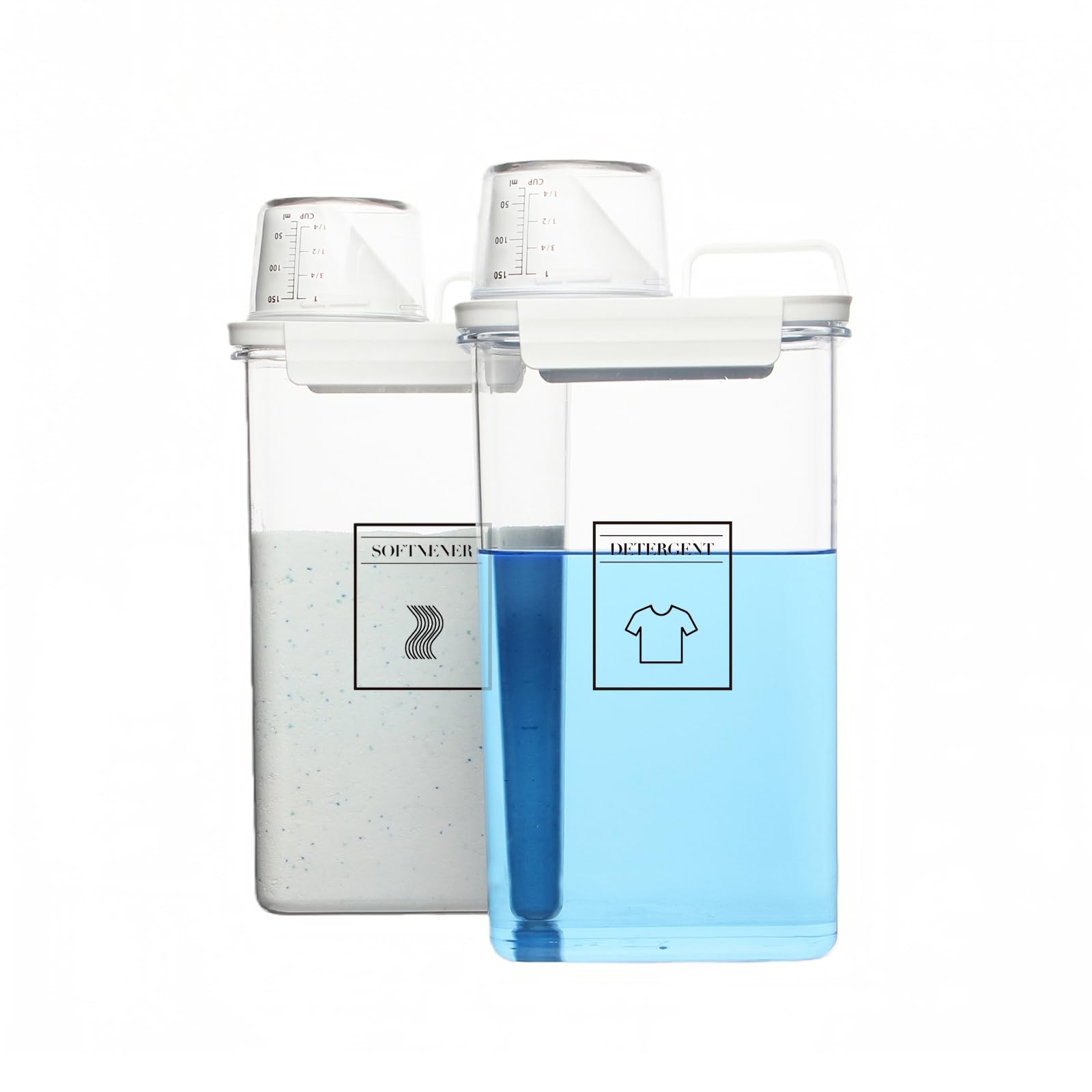 Dispenser per detersivo per bucato, contenitore per bucato liquido e dispenser di sapone in polvere, confezione da 2 pezzi, in plastica, per l'organizzazione della lavanderia, dispenser per