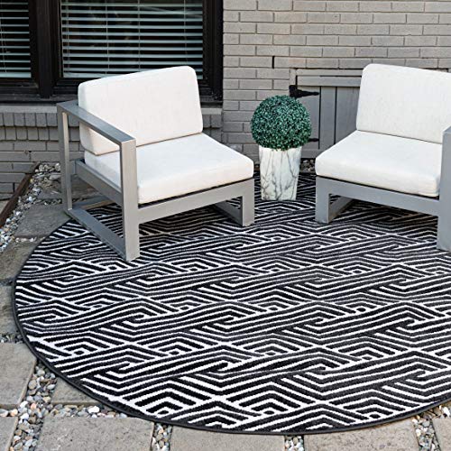 Unique-Loom-Sabrina-Soto-Outdoor-Collection-Modern-Vibrant-Carved-Area-Rug-8-ft-x-8-ft-BlackIvory Unique Loom Sabrina Soto Outdoor Collection Modern Vibrant Carved Area Rug 8 ft x 8 ft BlackIvory