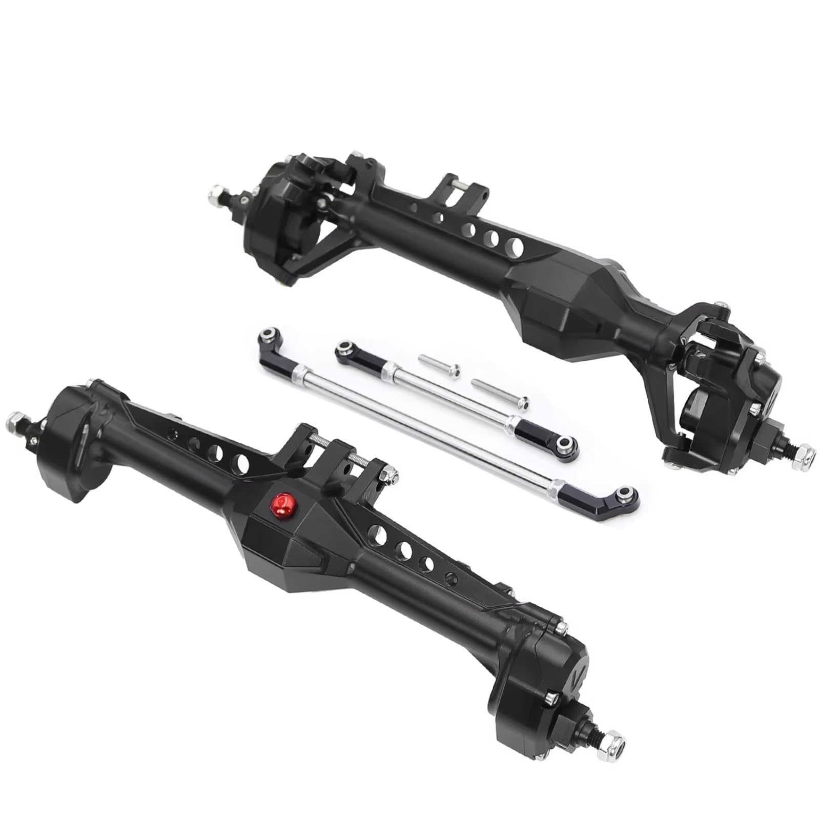 Compatible con Vanquish VS4-10 para Phoenix 1/10 RC Crawler Car, Piezas De Actualización, Eje De Portal Delantero Y Trasero De Aluminio, Conjunto Completo reemplazo RC(Black,1set)