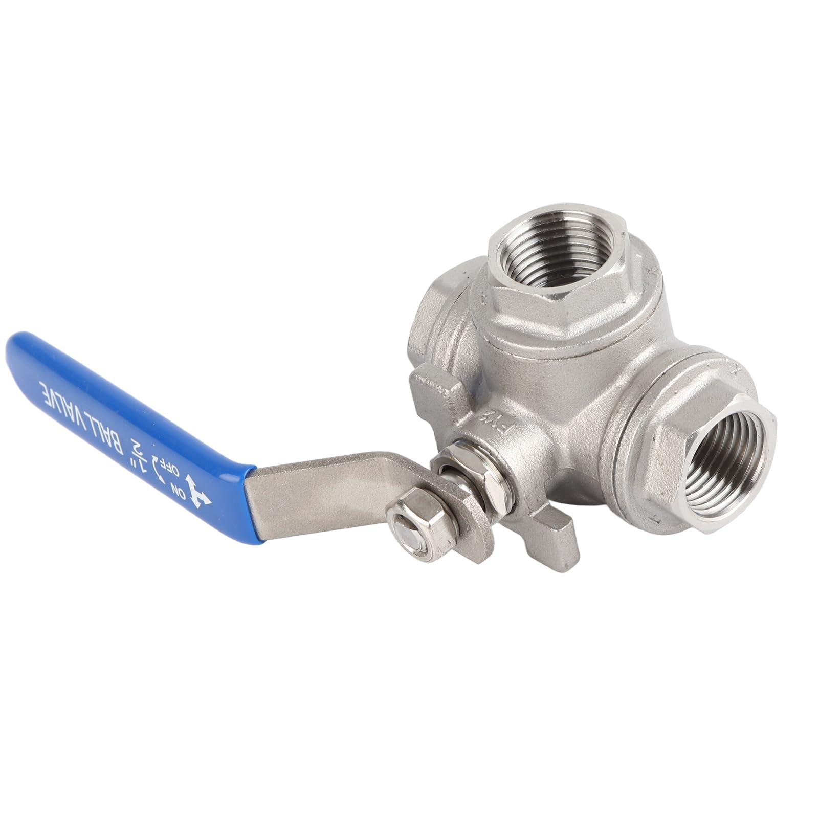 3 Vie Valvola a Sfera 304 Acciaio Inox DN15 1/2" Pieno 2 Pollici T Port Valvola Filettata Femmina con Impugnatura In Vinile per Acqua Olio Gas