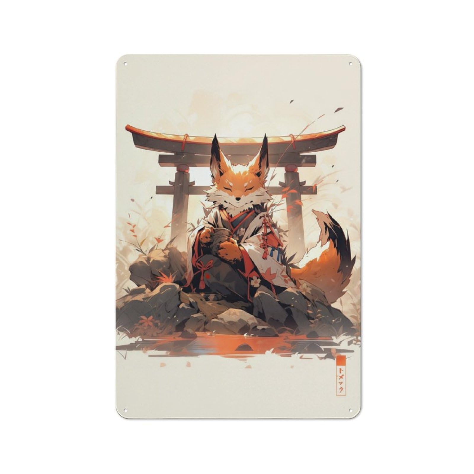 Junmoney Torii Fox Tin Wall Plaque 30X20cm With For Kitchen Or Home Bar, Metal Sign Decor For Dining Areas And Home Bars