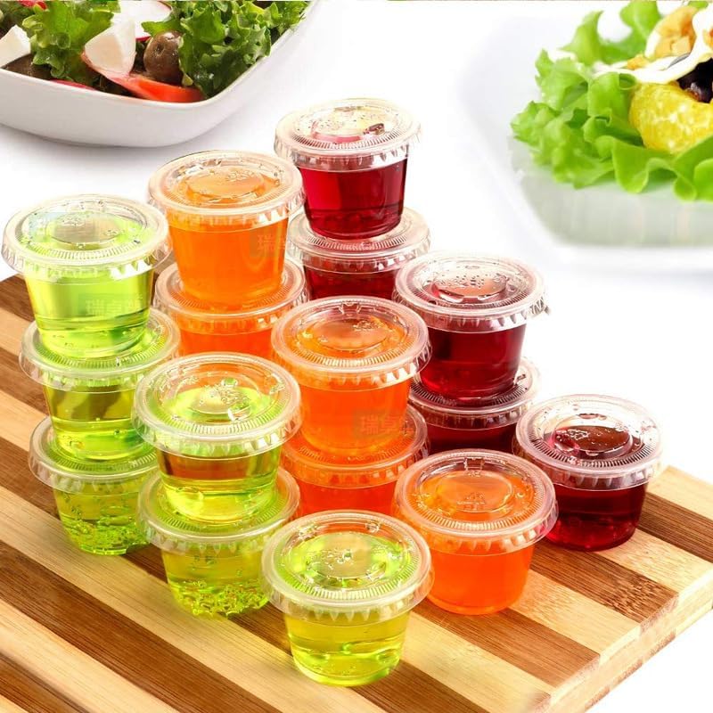 Generic 2 oz. Clear Disposable Plastic Portion Cups with Lids - 100 Count - Souffle & Jello Shot Cups - Perfect for Salad Dressing, Snacks, Dessert & More