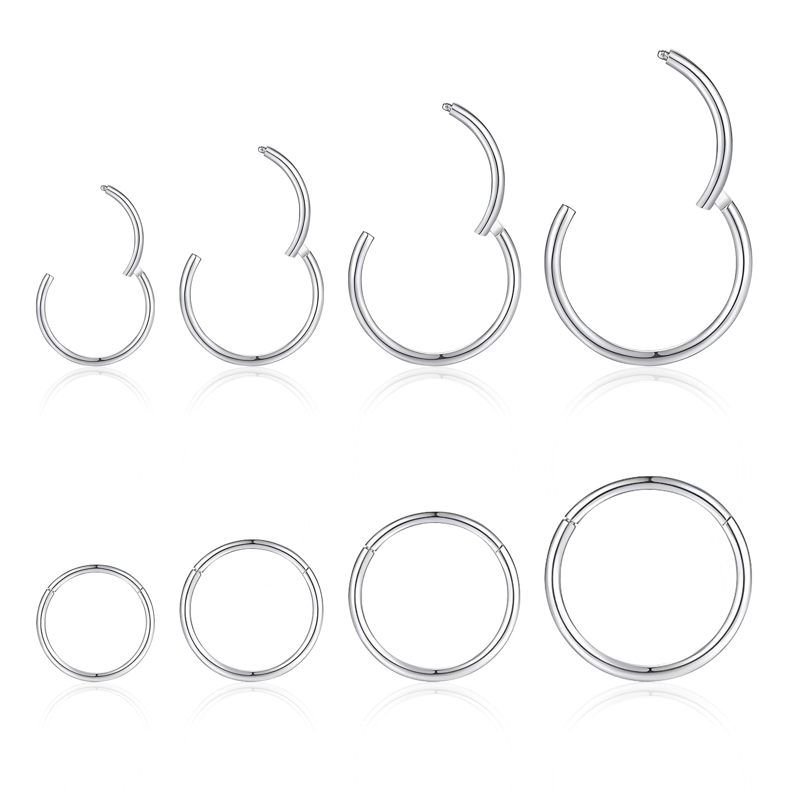 Aros Septum Acero Quirúrgico 8 Piezas 8mm/10mm/12mm/14mm Negro Piercing Nariz Cartílago Labio Helix