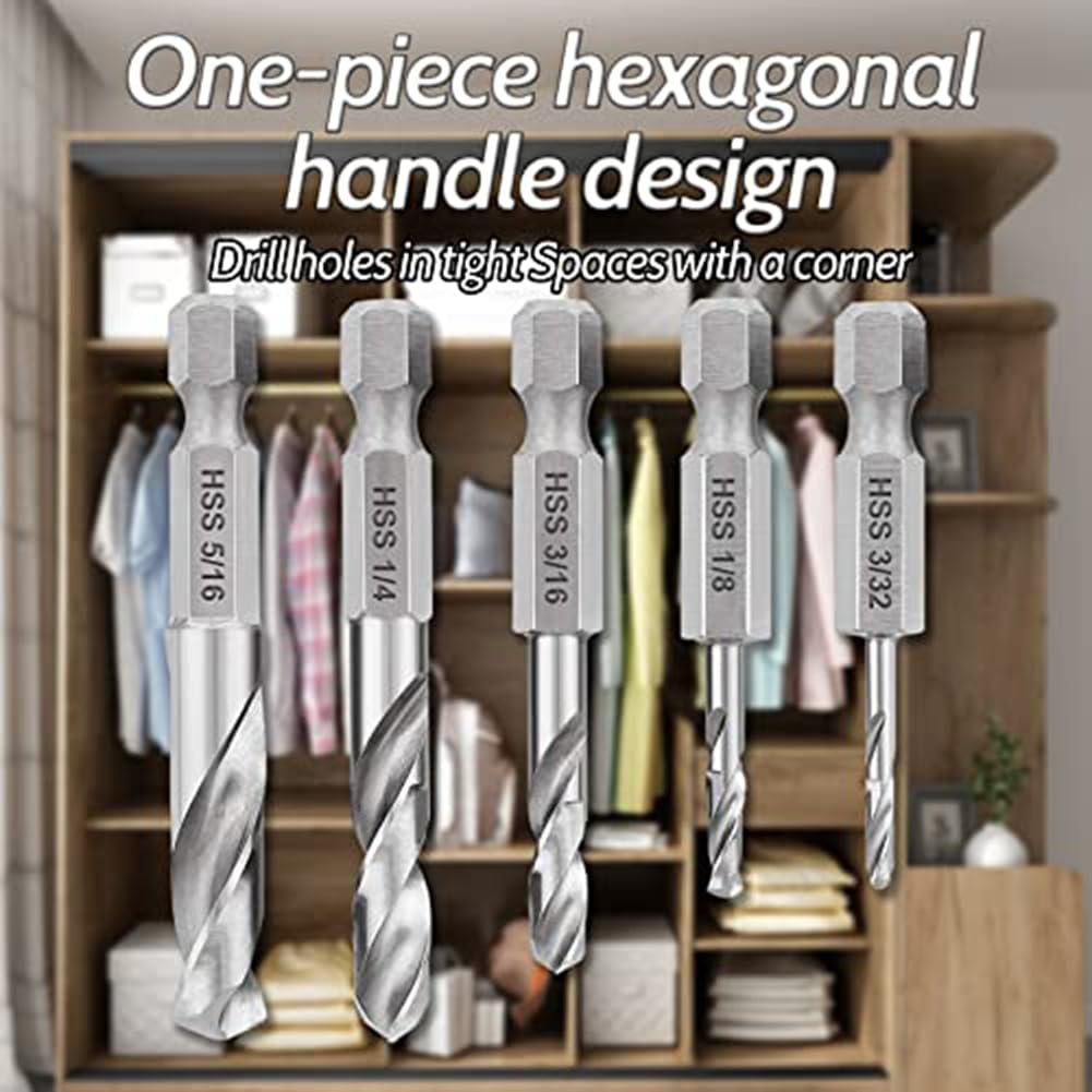 Sknrlko Lot De 5 Forets à Tige Hexagonale 1/4 Stubby - Ensemble De