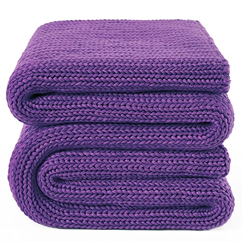 Guohaoi Knitted Weighted Blanket for Adults (Purple 60"x80" 15lbs) No Beads Cooling Throw Blanket for Hot Sleepers, Home Decor Breathable Chunky Knit Heavy Blanket Use on Queen/King Size Bed