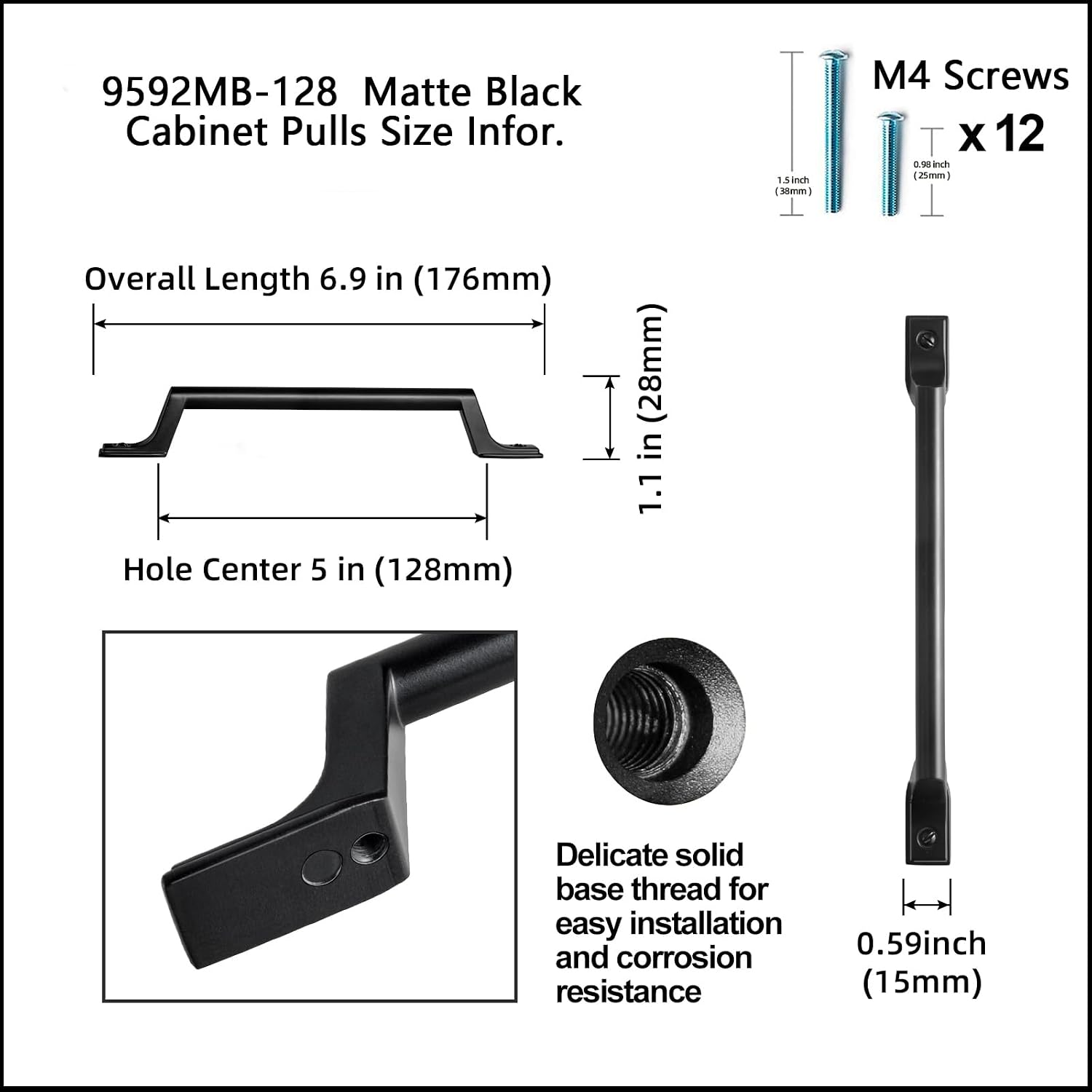 Goo-Ki 6 Pack 5"(128mm) c-c Matte Black Kitchen Drawer Pulls -Modern Black Cabinet Pull Dresser Handle Hardware for Bar Cupboard Closet Wardrobe, 9592B-128