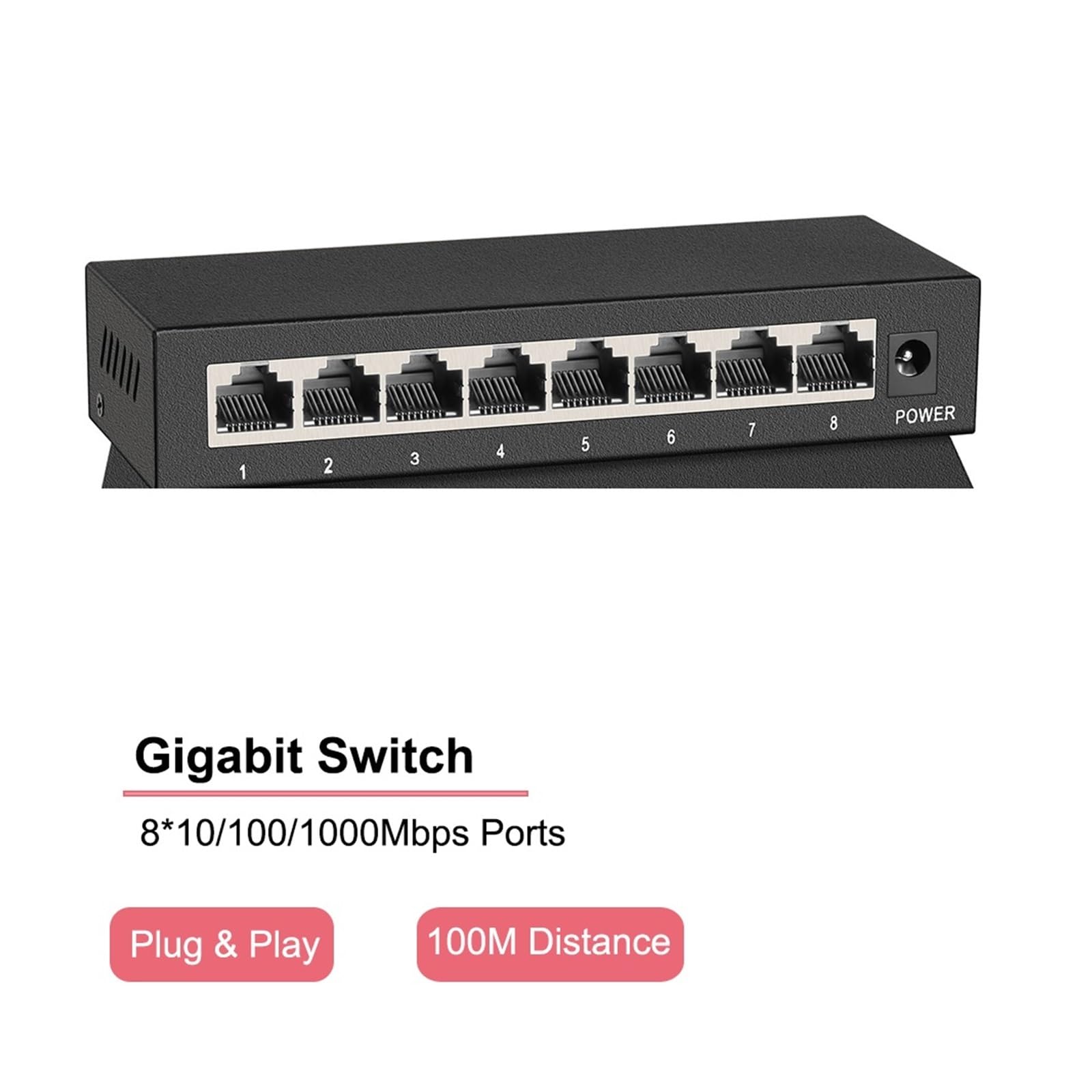 Switch Gigabit a 8 Porte, Switch Ethernet, Switch di Rete da 1000 Mbps, Splitter Ethernet for Desktop(A-.U Adapter)