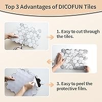 Vista 7 de DICOFUN 1-Sheet White Hexagon Tile Peel and Stick Backsplash, Marble Look PVC Mixed Silver Metal Mosaic Tiles for Kitchen and Bathroom