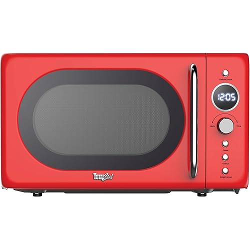 Total Chef Retro Microwave Oven | 20L / 0.7 Cu Ft | Quick Start & Defrost By Weight/Time | 8 Pre-set Cooking Modes For Coffee, Rice, Pasta, Potato, Reheat, Fish, Pizza, Popcorn | 700W | Red
