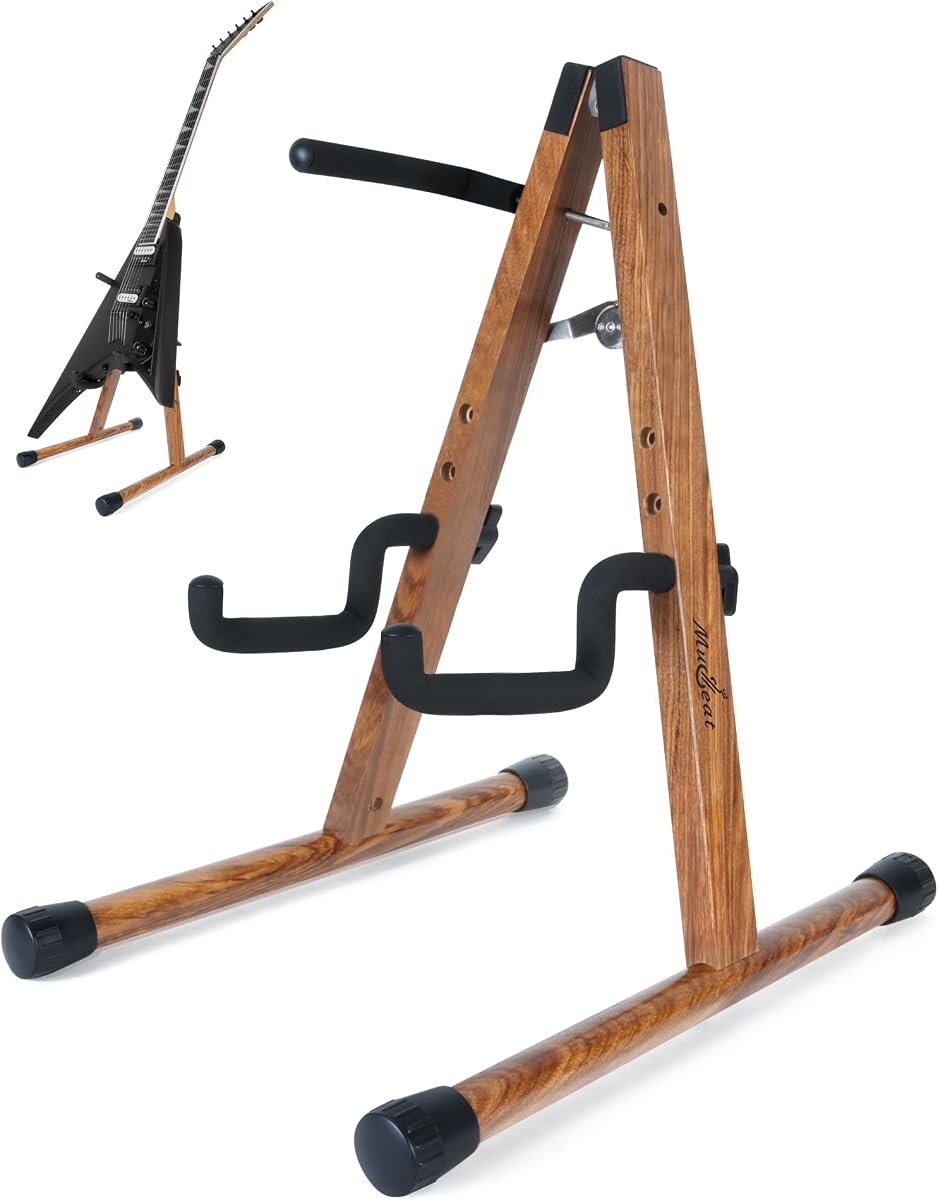Electric Guitar Stand, Universal A-Frame Bass Rack for Extreme-Shape Guitar | Fit Kelly/Rhoads/Firebird/Explorer/Strandberg or Other Shape, Wooden Floor Stand, Anti-Tip Arm&EVA Pad, for Home/Studio/Stage