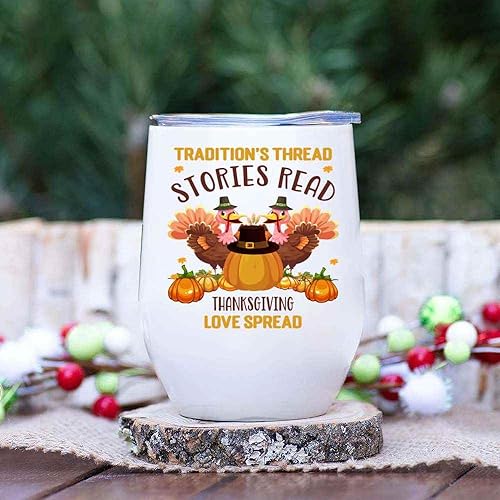 Miniatura 3 de - Family Storytelling Gift for Mom, for Thanksgiving Reflection - Tradition's Thread, Stories Read, Love Spread on 12 Oz White Stainless Steel Wine