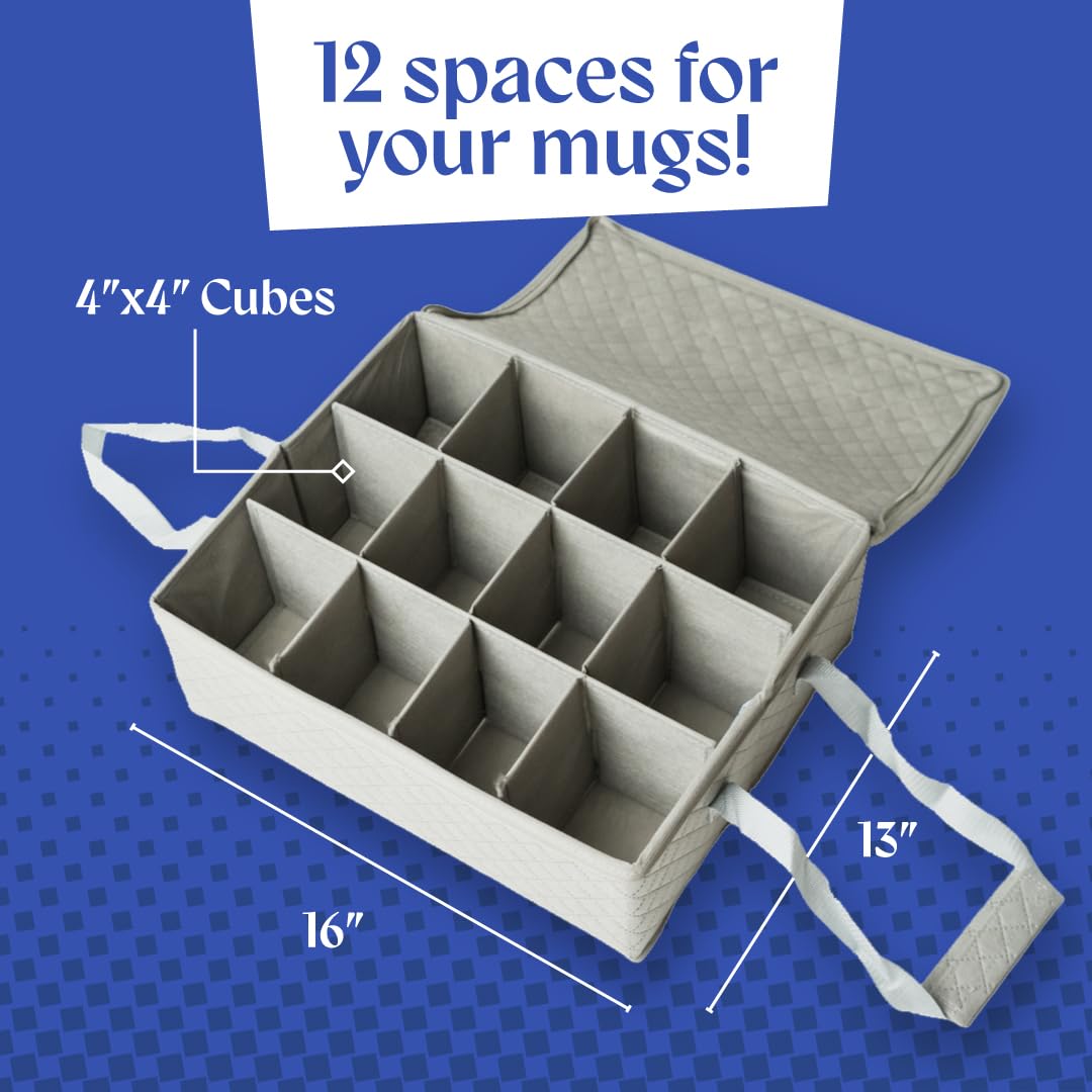 Storage Bin for Mugs - Coffee Cup and Mug Holder - Organizer for Kitchen Essentials and Stylish Storage Solutions - Durable Coffee Mug Storage - Mug Storage Bin (Grey & Beige color) by Govilla