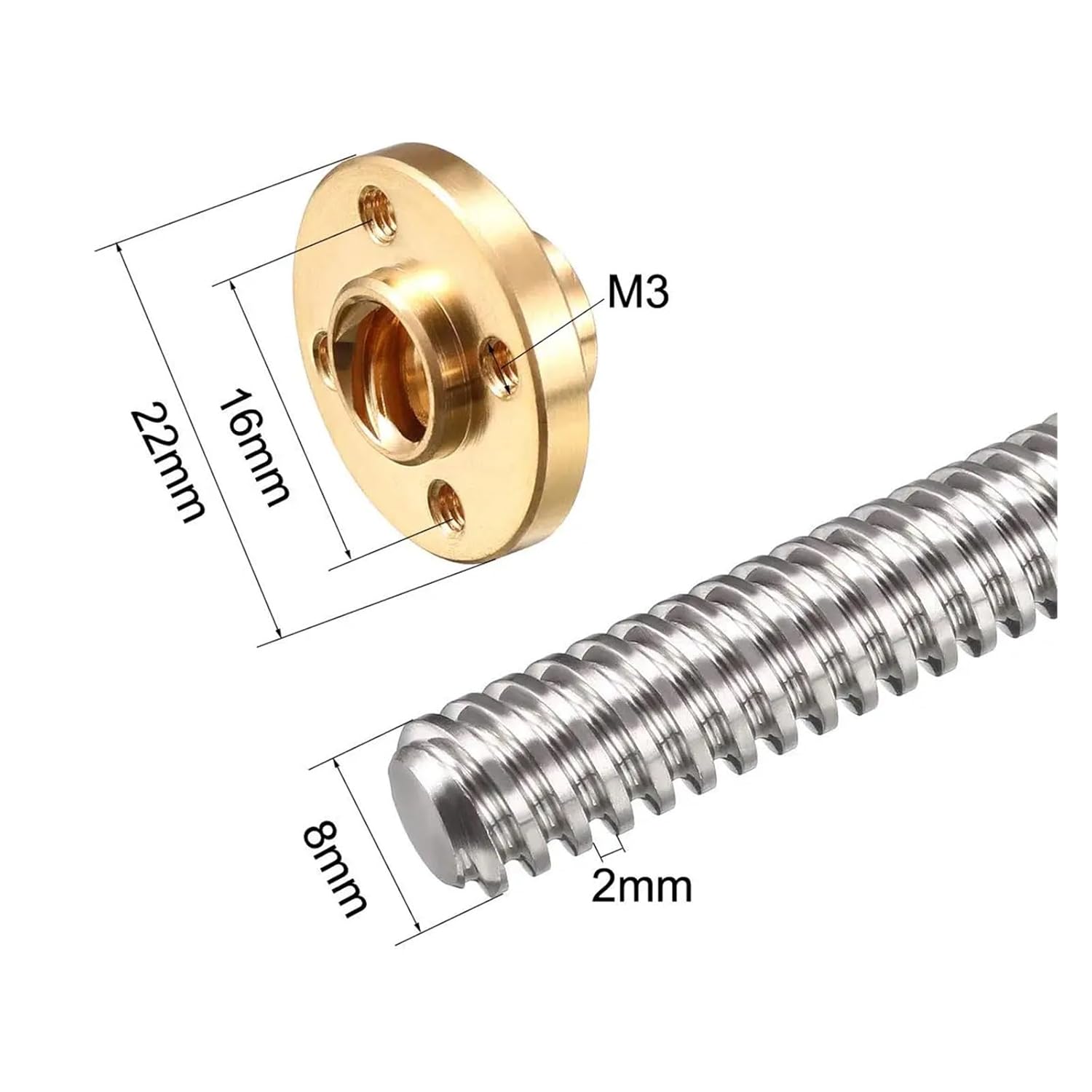 Industrial Thrust Needle Roller Bearings 150mm Length T8 8mm Dia Lead Screw Rod 4 Lead Screw Rod with Copper Nut Trapezoidal Thread