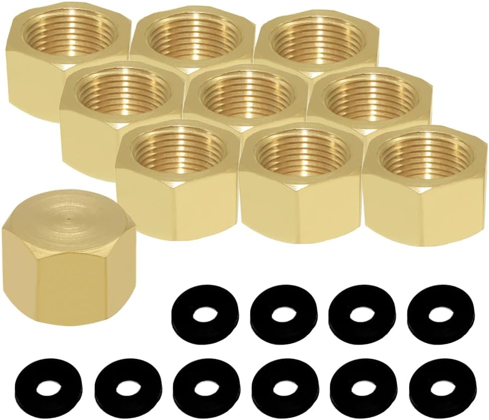 Joywayus Brass 3/8" Compression Female Cap Stop Valve Cap Outer Hex Compression Plug Fittings (Pack of 10)