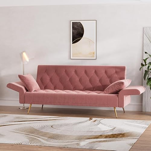 Damaifrom 71 Inch Velvet Couch, Futon Sofa Bed, Sleeper Sofa With Adjustable Back, Loveseat,Mid Century Modern Couches With Folding Armrests For Living Room, Bedroom,Small Spaces thumb #7