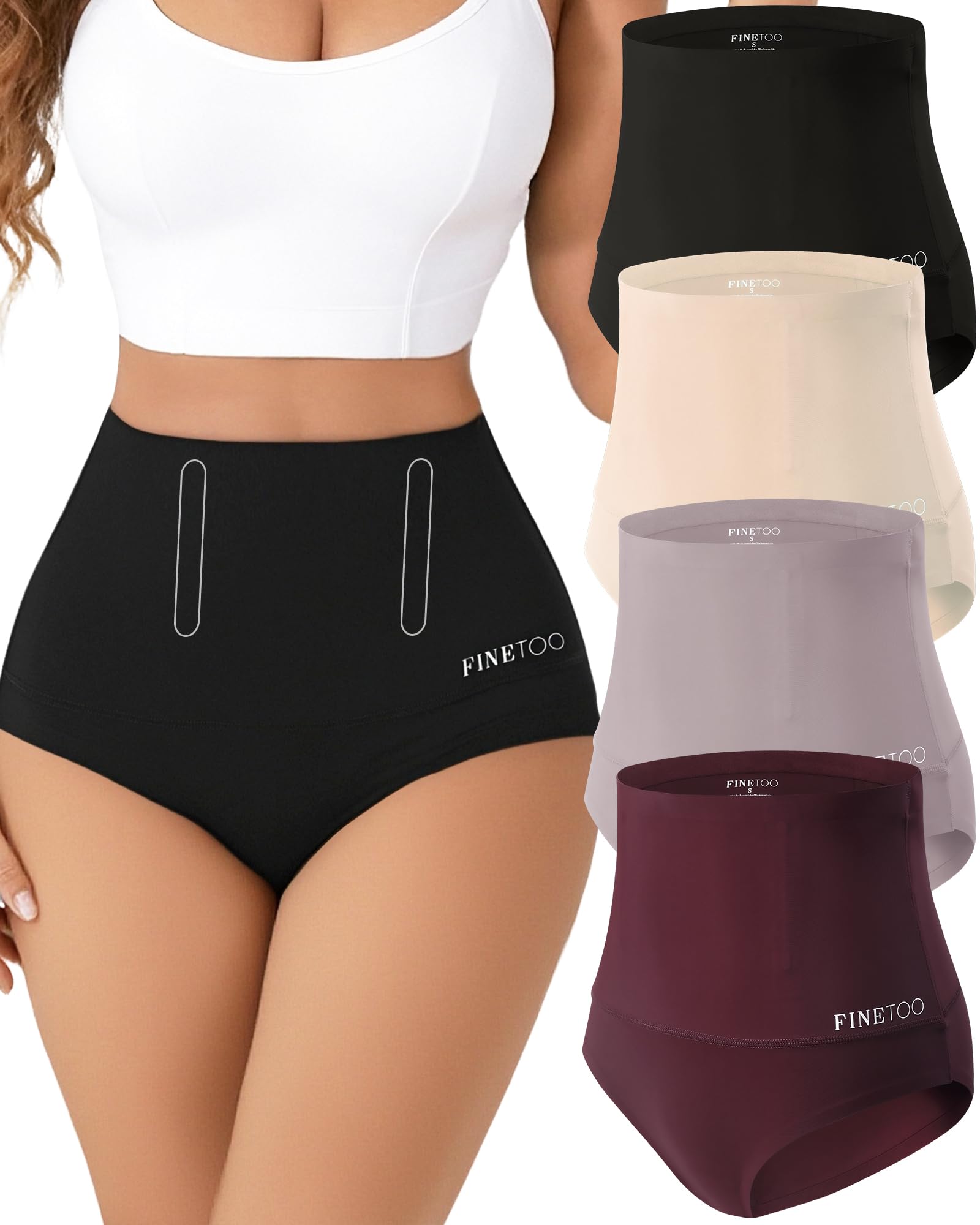 FINETOO Tummy Control Underwear Shapewear for Women Seamless High Waisted Panties Moderate Control Briefs S-3XL