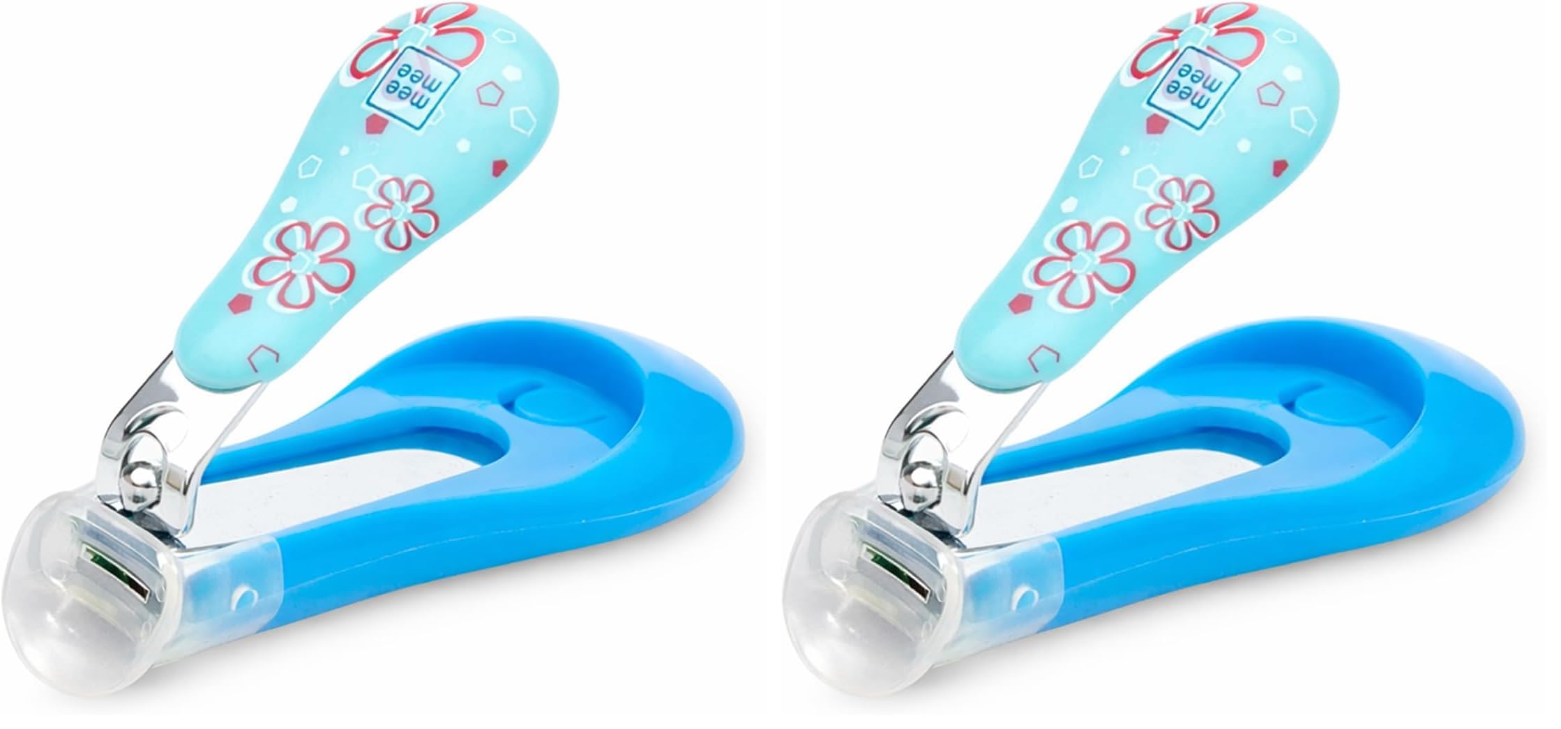 mee mee protective baby nail clipper with skin guard, blue, safe & precise nail cutting tool for babies, pack of 2